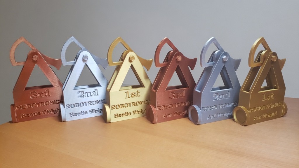 Robotronica placement trophies — Beetle and Ant weight, 1st through 3rd