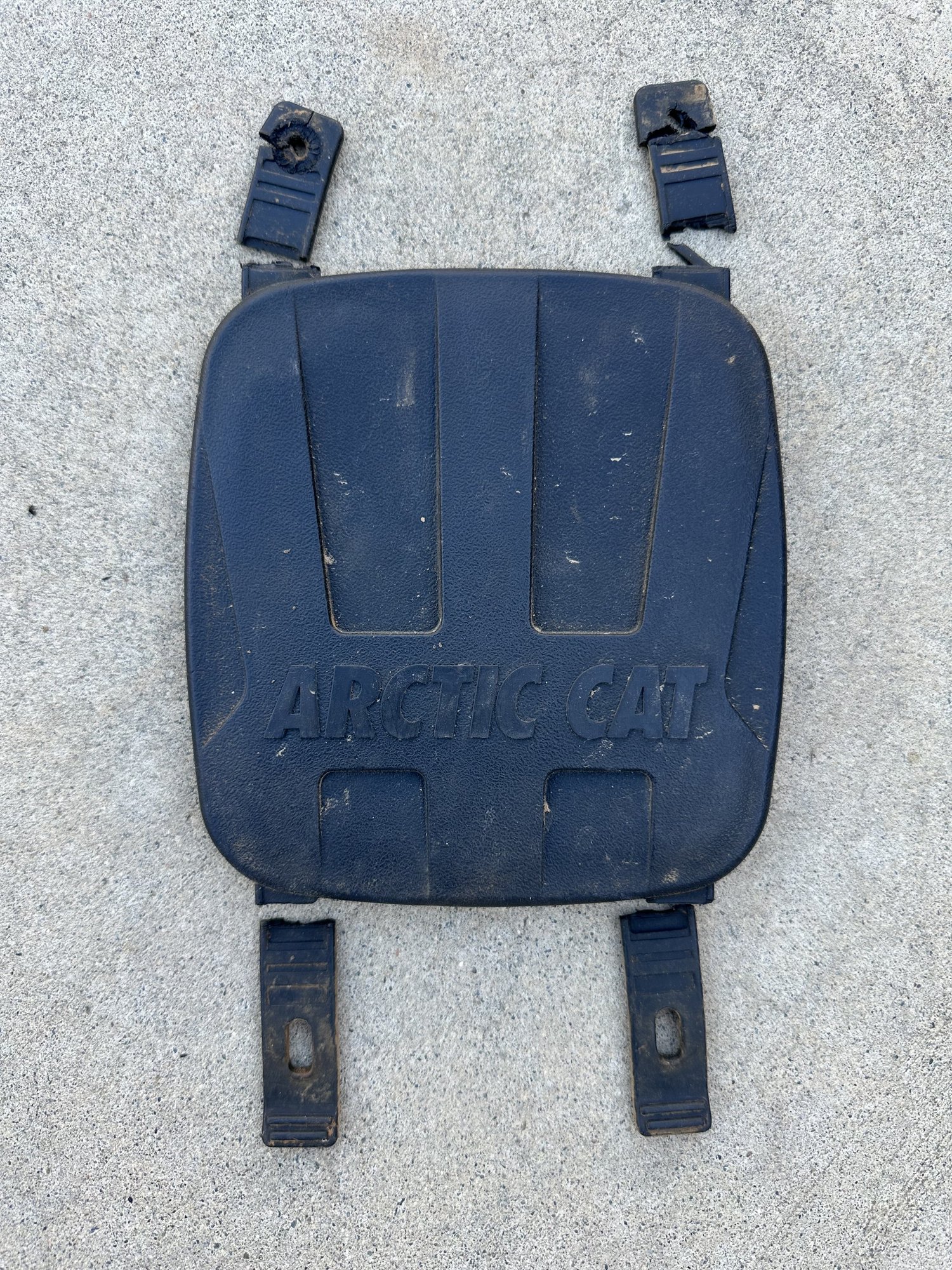 ATV storage cover with broken mounting tabs